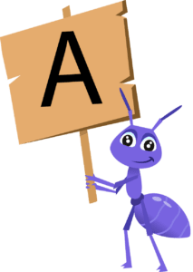 ant holding a sign with lthe letter A for academics